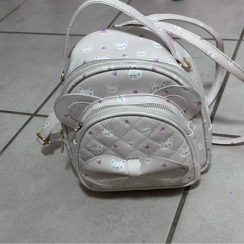 Kids Beige Mini‎ Faux Leather Backpack.
